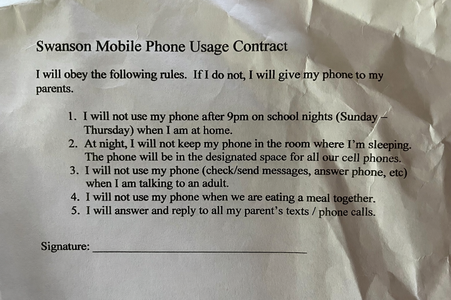 Original Swanson Family Contract
